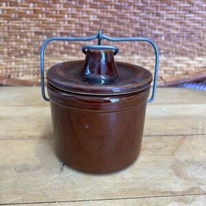 Vintage brown stoneware cheese crock jar